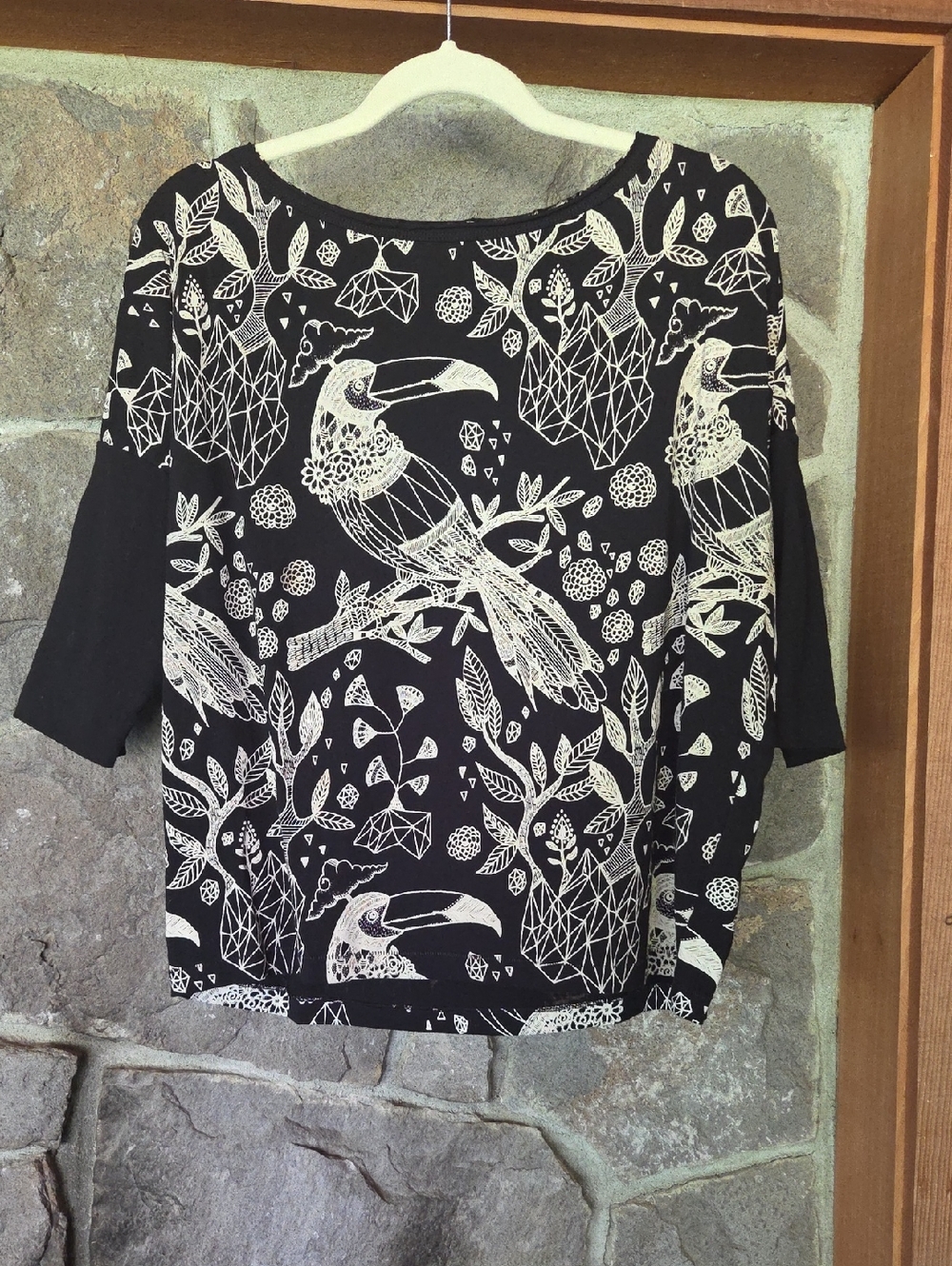 Skunkfunk Black Tunic with Cream Toucan & Leaf Graphic